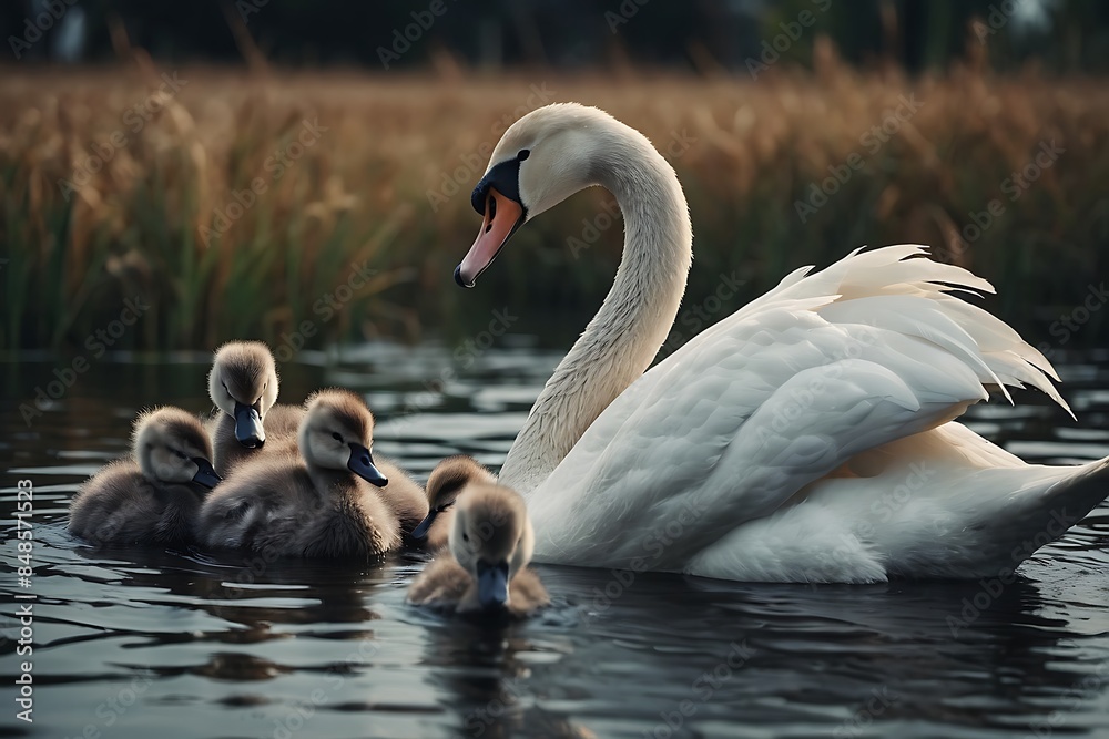 Obraz premium swans on the lake ai generate