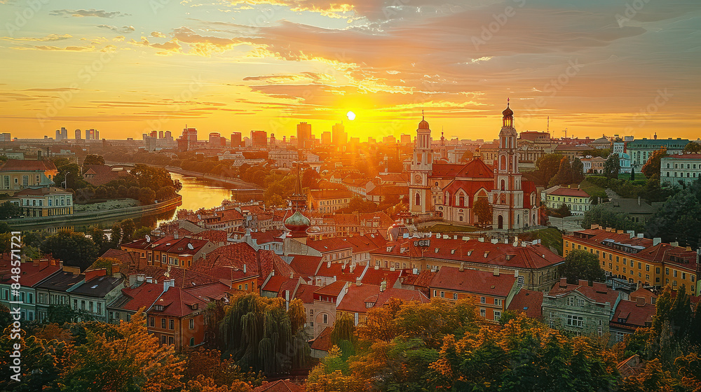 Fototapeta premium Vilnius, Lithuania city skyline created with Generative AI technology