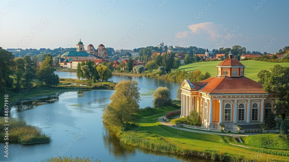 Fototapeta premium Vilnius, Lithuania city skyline created with Generative AI technology