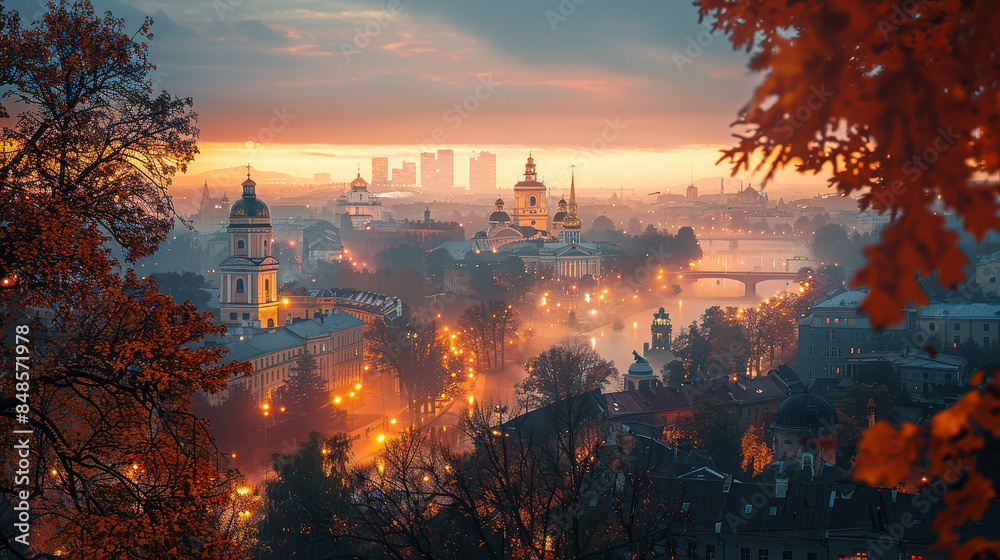 Fototapeta premium Vilnius, Lithuania city skyline created with Generative AI technology