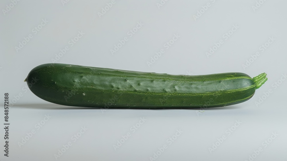 A fresh cucumber displayed on a white background