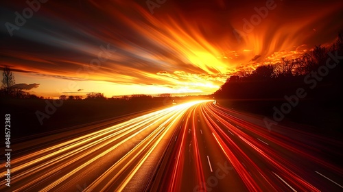 Dynamic Time-Lapse Photo of the Freeway. High Speed Concept Image at Dusk