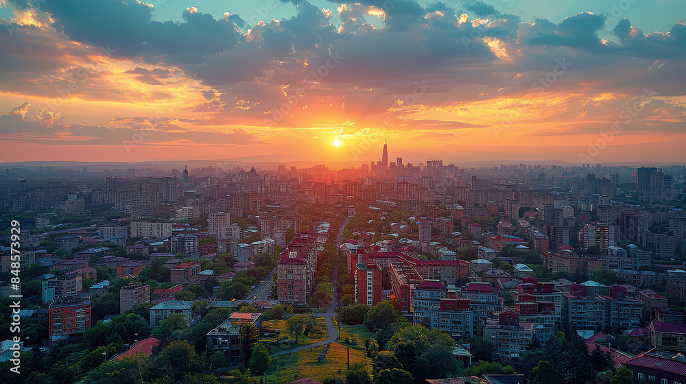 Fototapeta premium Yerevan, Armenia city skyline created with Generative AI technology