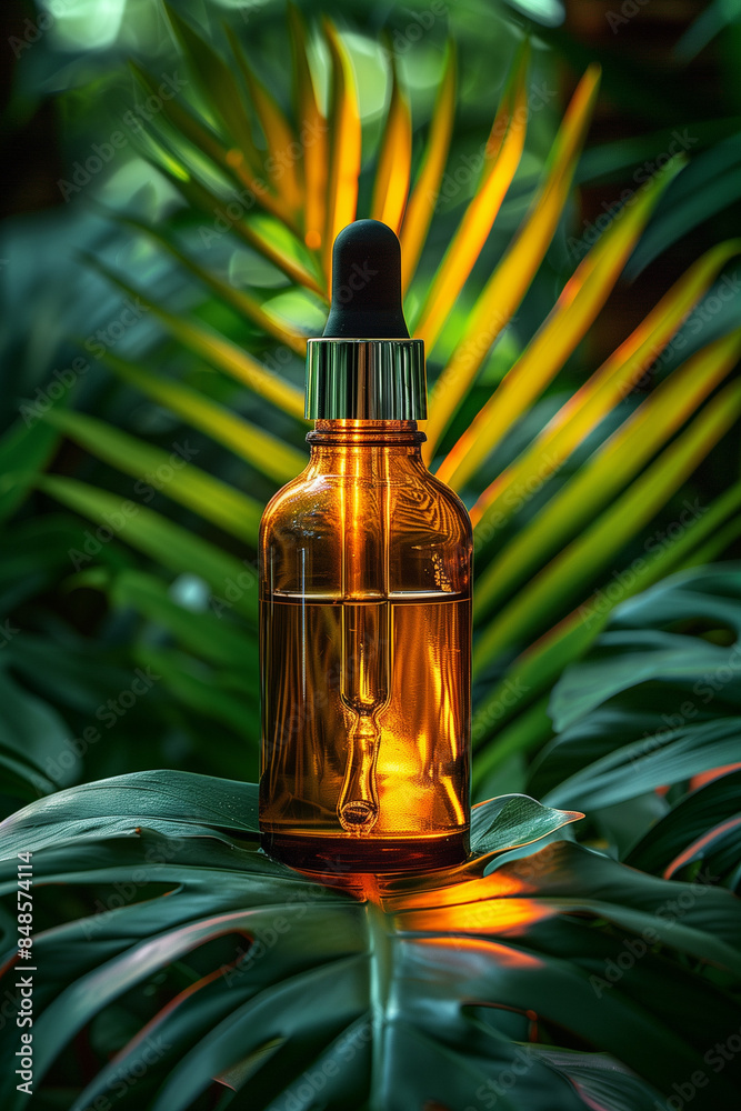 Perfume bottle among various glass bottles and liquids Perfume bottle among various glass bottles and liquids