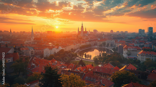 Zagreb, Croatia city skyline created with Generative AI technology