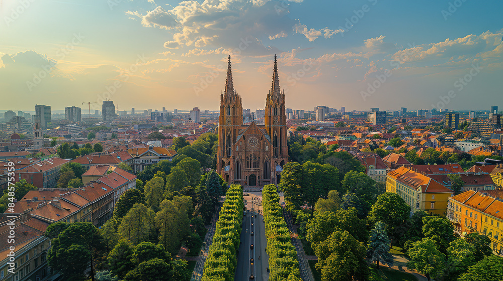 Naklejka premium Zagreb, Croatia in warm sunlight created with Generative AI technology