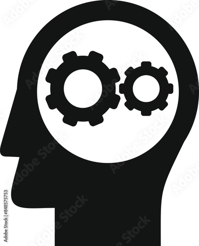 Human head silhouette with gears working inside representing thinking process