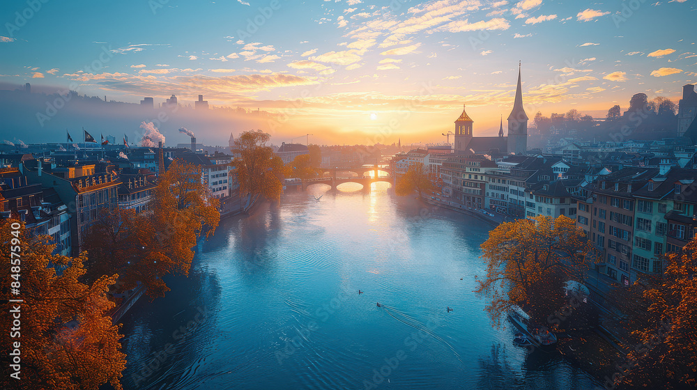 Fototapeta premium Zurich, Switzerland city skyline created with Generative AI technology