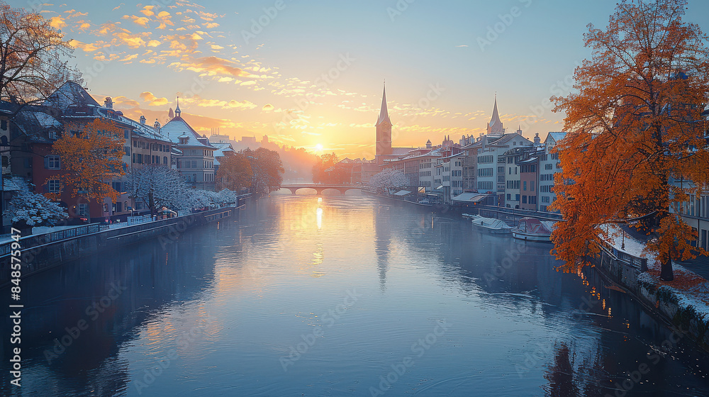 Fototapeta premium Zurich, Switzerland city skyline created with Generative AI technology