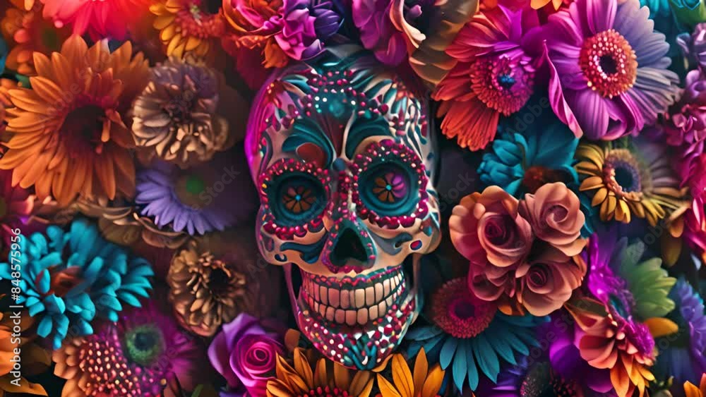 Colorful Day of the Dead Sugar Skull with Ai generated.
