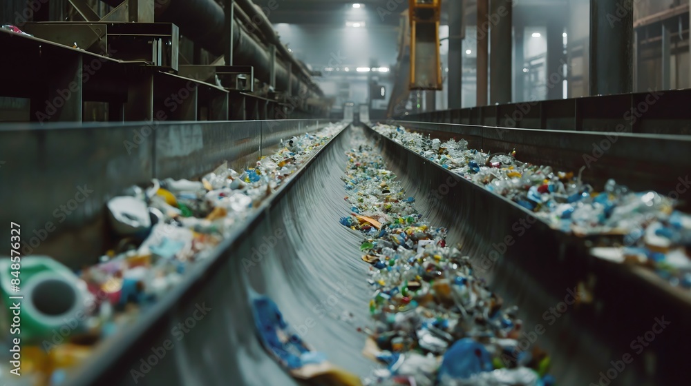 5. Within the controlled environment of a recycling facility, a conveyor belt transports a continuous flow of waste materials, embodying the initial step in the intricate process of sorting, 5. Within the controlled environment of a recycling facility, a conveyor belt transports a continuous flow of waste materials, embodying the initial step in the intricate process of sorting,