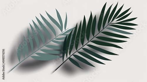 Realistic transparent shadow from a leaf of a palm tree on the white background. Tropical leaves shadow. Mockup with palm leaves shadow. © ak159715
