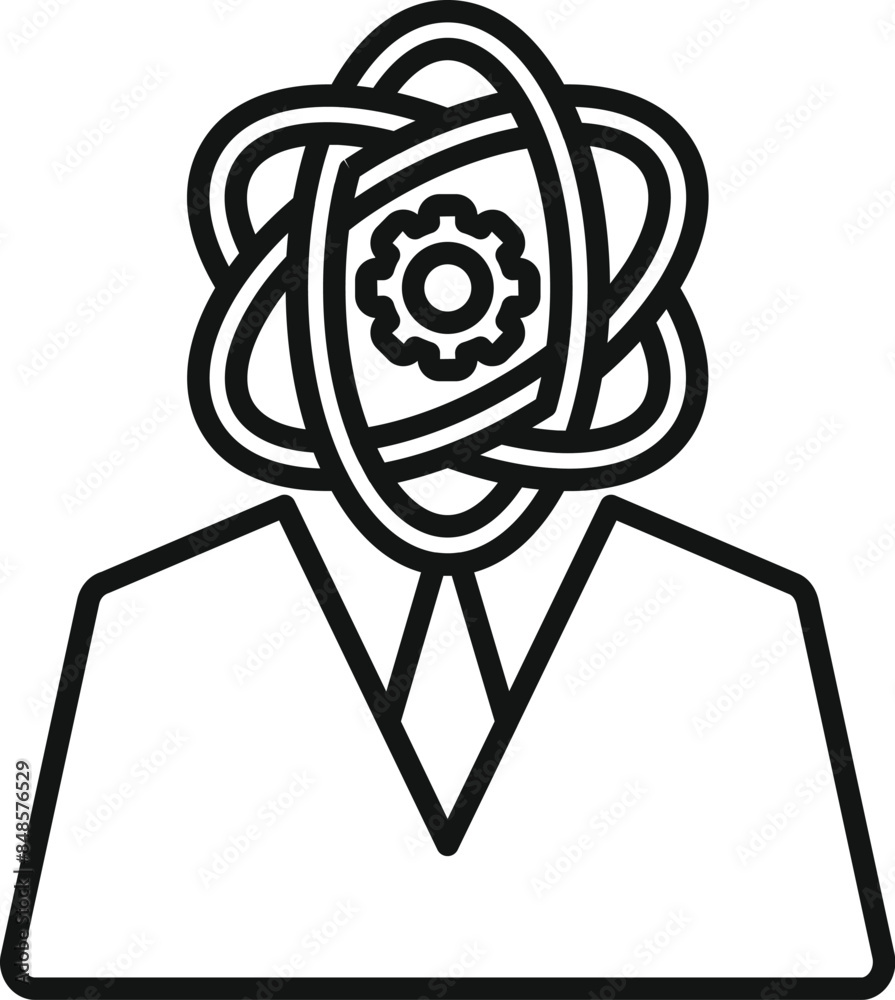 Businessman is thinking about science and an atom symbol is replacing his head Businessman is thinking about science and an atom symbol is replacing his head