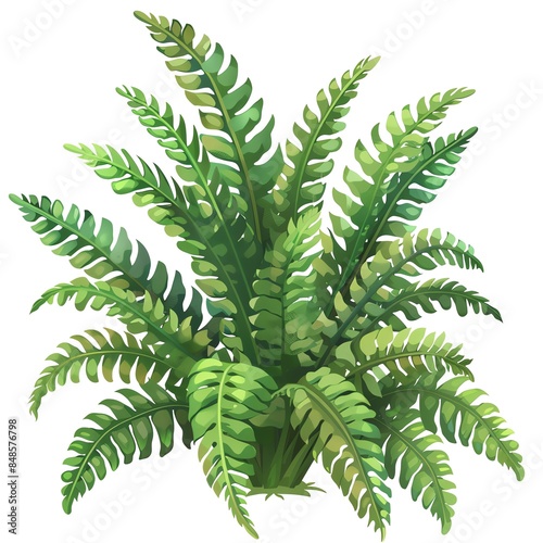 A Boston fern clipart, house plant element, vector illustration, green, isolated on white background photo