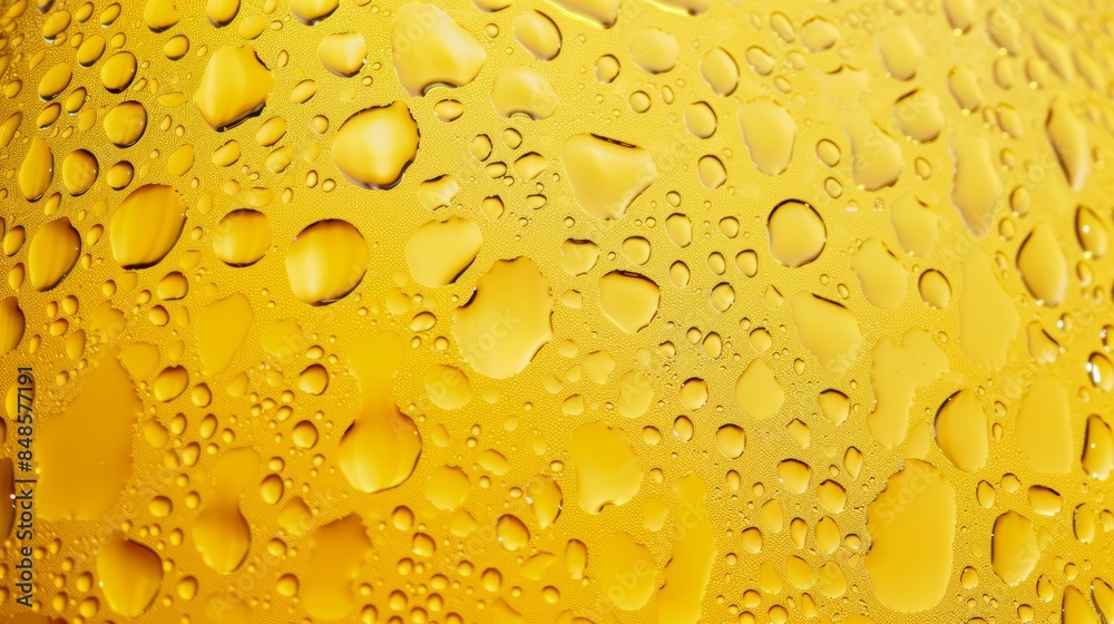 Close-up of beer with bubbles on a yellow background. Close-up of beer with bubbles on a yellow background.