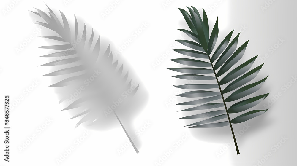 Realistic transparent shadow from a leaf of a palm tree on the white background. Tropical leaves shadow. Mockup with palm leaves shadow. Realistic transparent shadow from a leaf of a palm tree on the white background. Tropical leaves shadow. Mockup with palm leaves shadow.