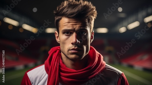 Focused Athlete man with Red Scarf in a Stadium at Night