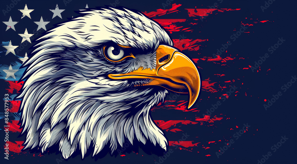 An eagle with its head turned to the right and its beak open, US ...