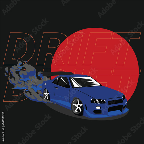 drift car design for cloth design vector