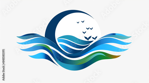 Vector illustration of eggs floating on the sea with waves and fish