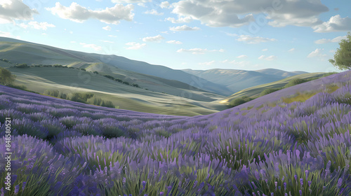 Lavender Field with Rolling Hills