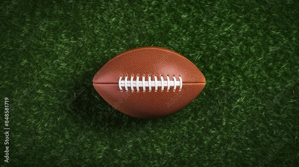 Top View of an American Football on Green Turf Top View of an American Football on Green Turf