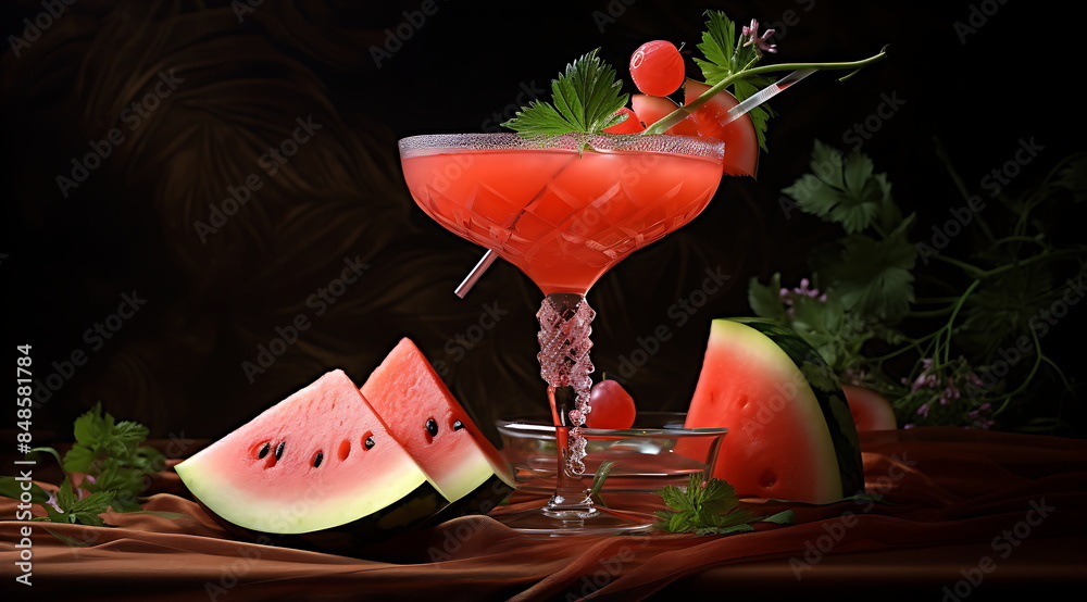 Tropical watermelon cocktail. Generative AI Tropical watermelon cocktail. Generative AI