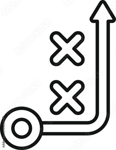 Line icon of a pawn overcoming obstacles, representing a strategic approach to achieving success