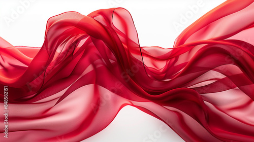 Red Silk and Satin Fabric Texture with Flowing Waves photo