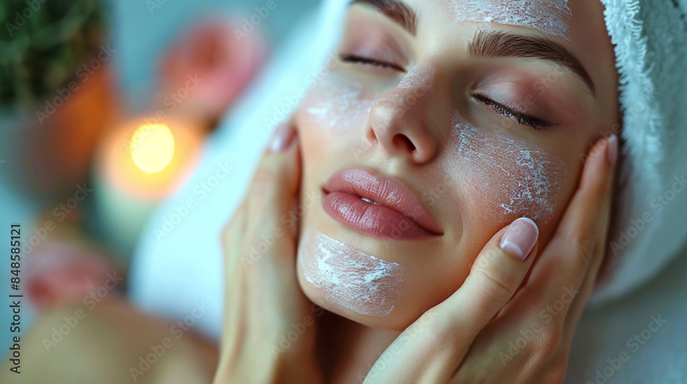 a woman applying powder on her face generativa IA a woman applying powder on her face generativa IA