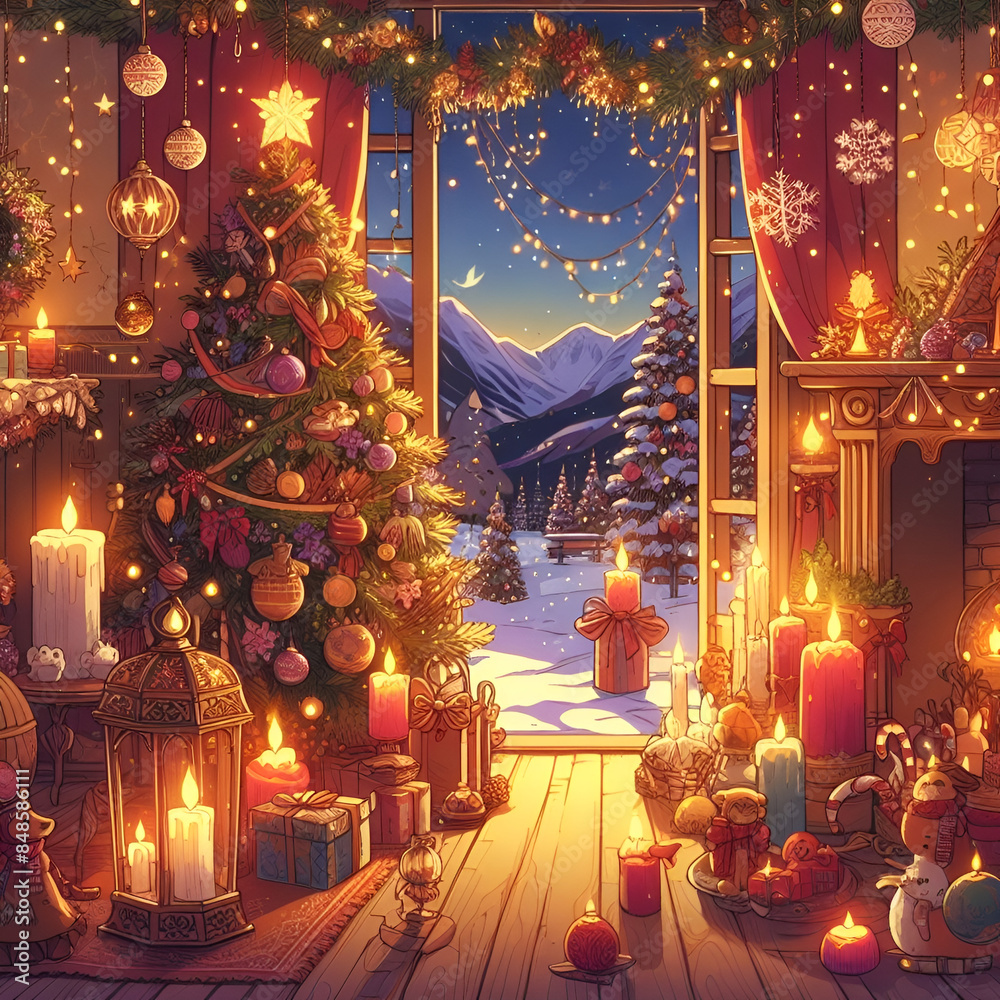custom made wallpaper toronto digitalchristmas illustration.Generative AI