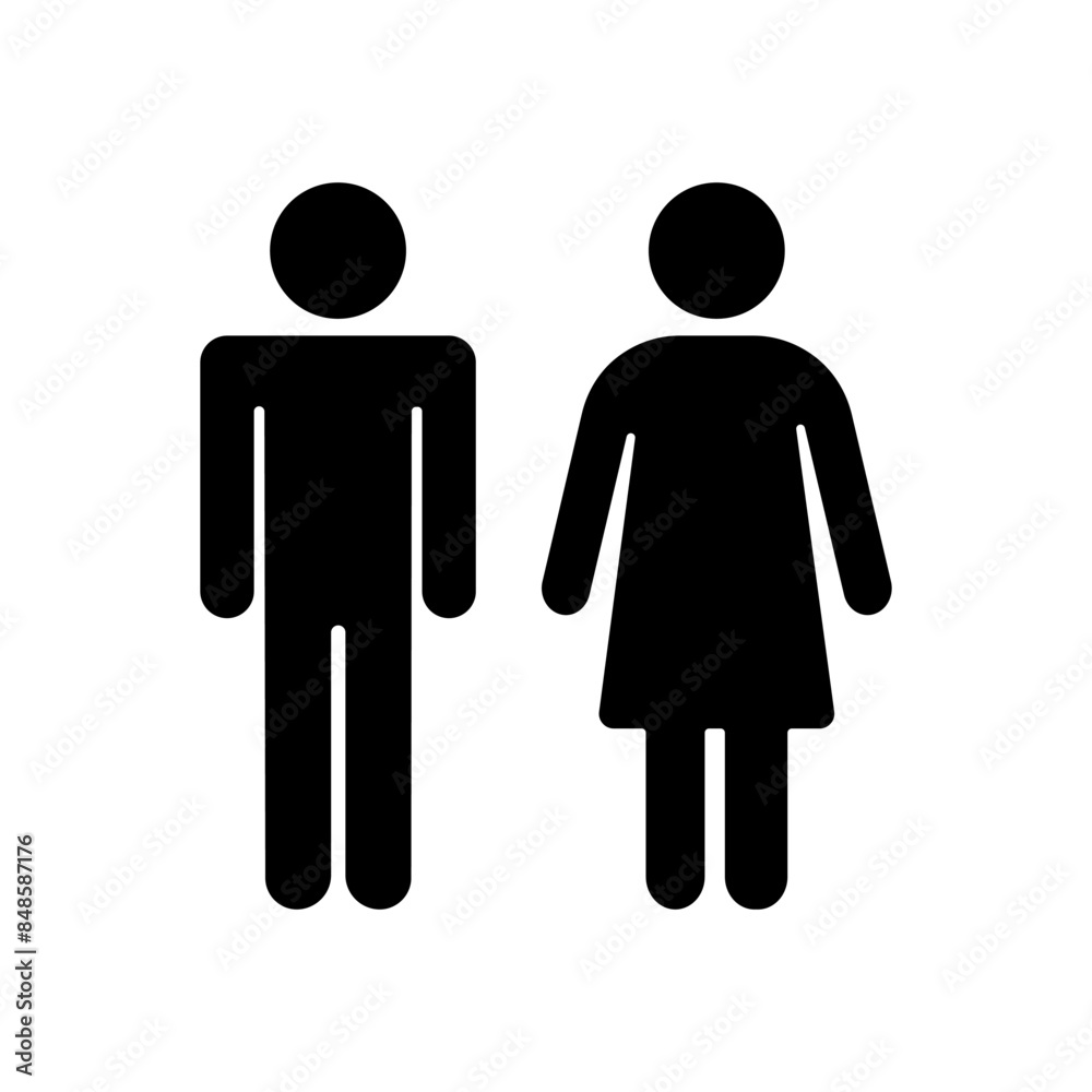Male and female icons. Black silhouette figures. Simple vector design. Minimalist gender symbols. Male and female icons. Black silhouette figures. Simple vector design. Minimalist gender symbols.