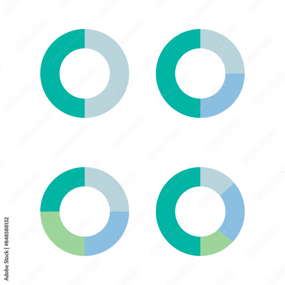 Pie chart vector. Circular infographic segments. Green blue sections. Data visualization elements. Pie chart vector. Circular infographic segments. Green blue sections. Data visualization elements.