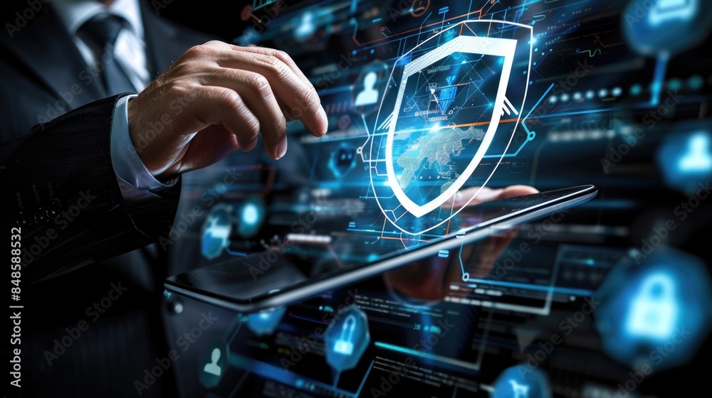 Fototapeta premium Securing Your Business in the Digital Age: Cybersecurity and Data Protection with Virtual Network Connection and Smart Solutions against Cyber Attacks