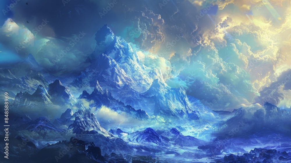 Fototapeta premium Majestic Mountain Range Under a Dramatic Sky