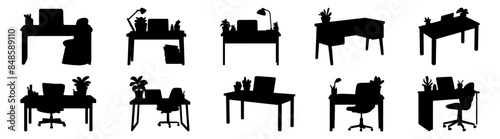 Desk table silhouette set vector design big pack of illustration and icon