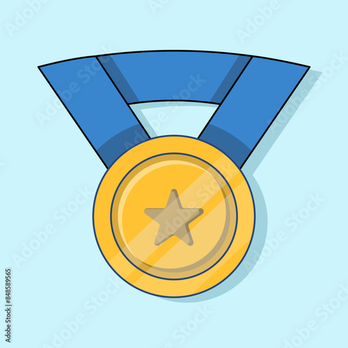 Quality Assurance Medal concept with stars and ribbons. high quality rating. reward or guarantee. Approved or Certified Medal, Education icon in background. Flat Vector Design Illustration.