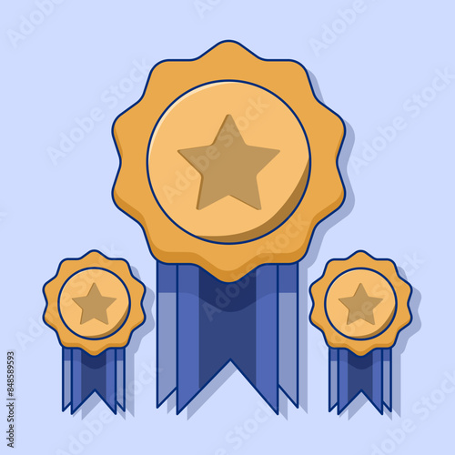 Quality Assurance Medal concept with stars and ribbons. high quality rating. reward or guarantee. Approved or Certified Medal, Education icon in background. Flat Vector Design Illustration.