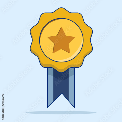 Quality Assurance Medal concept with stars and ribbons. high quality rating. reward or guarantee. Approved or Certified Medal, Education icon in background. Flat Vector Design Illustration.