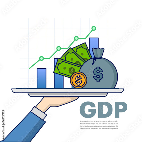 concept of GDP or gross domestic product. Gross Domestic Product acronym. growth, cash and world charts. Business vector icon. level of gross domestic product, global economy, national budget.