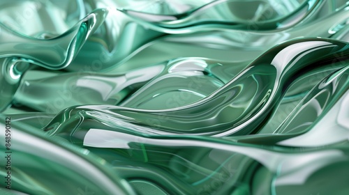 Abstract mint green glass waves background. Data flow illustration. Elegant banner wallpaper poster design template.