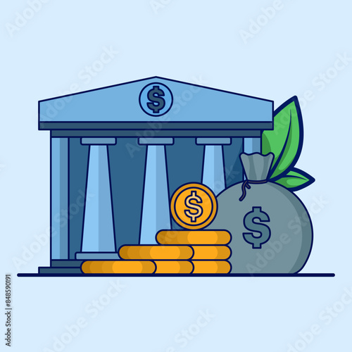 Finance and savings concept. bank, money, vector icon for saving money, preparing retirement funds in old age. The flat design is suitable for various purposes. money vector and in flat style.