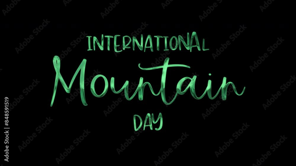 Animated international mountain day text on black background, suitable for luxury brand promotions, elegant designs, and premium marketing materials.