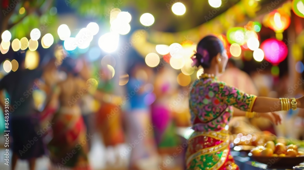 Defocused shot of a vibrant cultural festival filled with music dance and delicious aromas. Defocused shot of a vibrant cultural festival filled with music dance and delicious aromas.