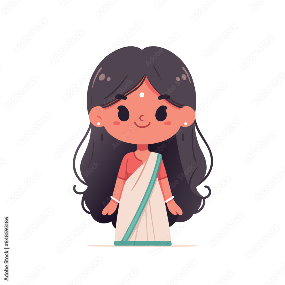 Minimal Hand-Drawn Vector Illustration of a Cute Girl in Saree Minimal Hand-Drawn Vector Illustration of a Cute Girl in Saree