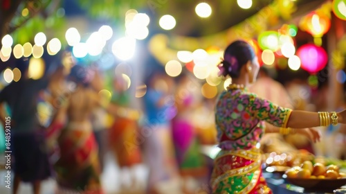 Defocused shot of a vibrant cultural festival filled with music dance and delicious aromas.