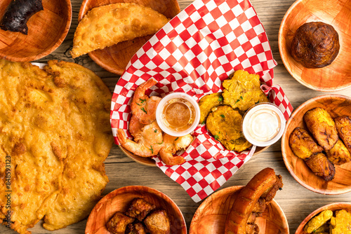 Fotografía Puerto Rican food flat lay composition