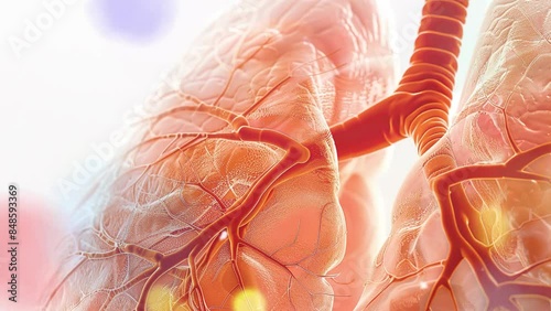 High Quality 8K Close-Up of Human Lung on White Background. medical illustration style