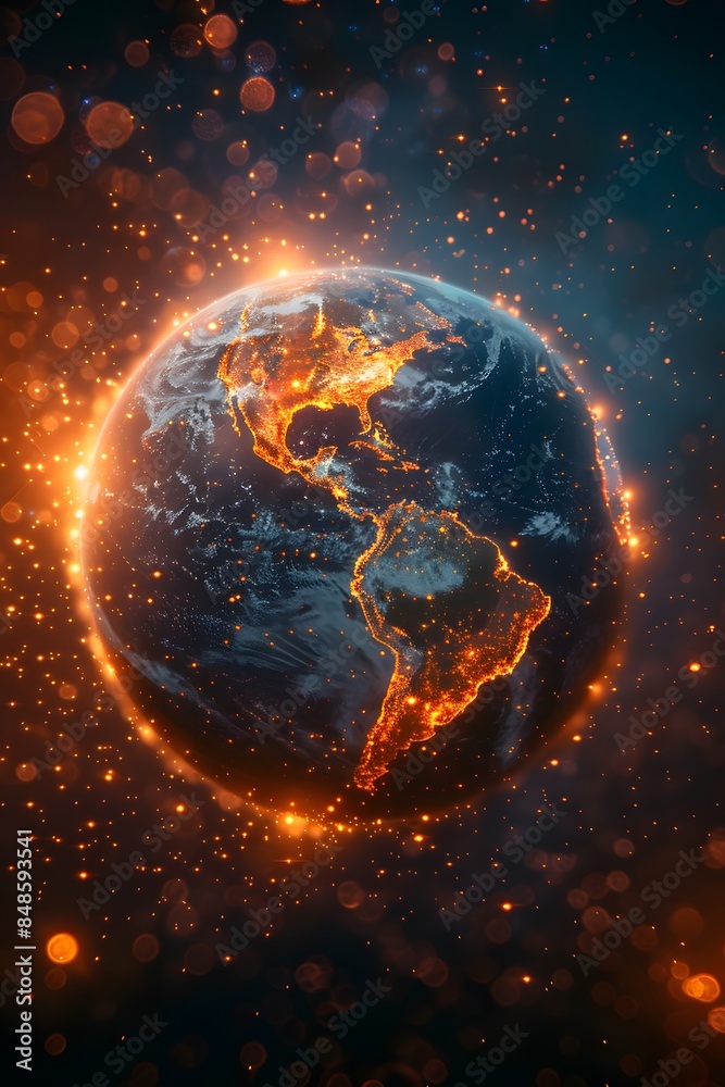 Obraz premium Vector illustrate, Nodes across the globe form a resilient network, ensuring the integrity of the Bitcoin ecosystem., polychromatic