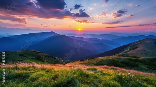 Mountains during sunset. Beautiful natural landscape in the summer time